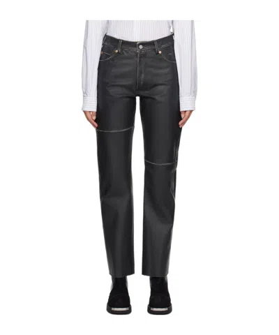 Mm6 Maison Margiela Straight-leg Leather Trousers In Black