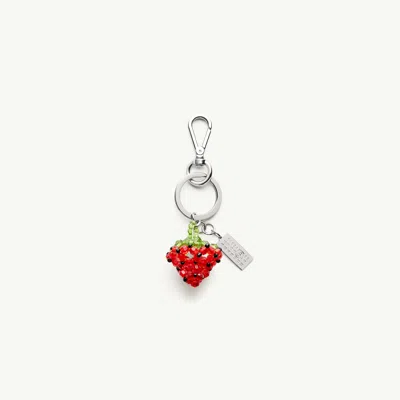 Mm6 Maison Margiela Strawberry Beaded Numeric Keyring In Metallic