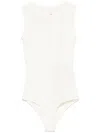 Mm6 Maison Margiela Mm6 By Maison Margiela Ecru Sleeveless Stretch Bodysuit With Crew Neck In Nude