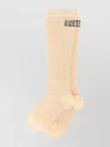 Mm6 Maison Margiela Stretch Viscose Blend Knee-high Socks With Embroidered Detail In Neutral