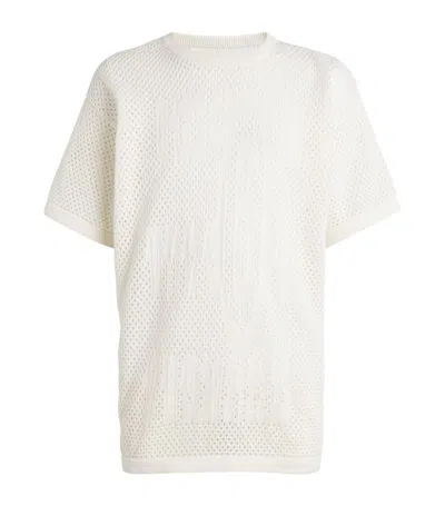 Mm6 Maison Margiela Intarsia-knit Cotton T-shirt In Off White
