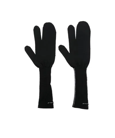 Mm6 Maison Margiela Stripe-detail Knitted Gloves In Black