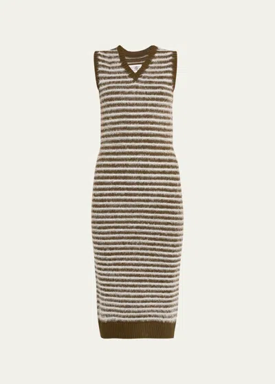 Mm6 Maison Margiela Stripe V-neck Midi Sweater Dress In Green