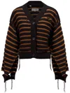 Mm6 Maison Margiela Striped Cotton Knit Cardigan In Black