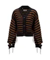 Mm6 Maison Margiela Striped Cotton Knit Cardigan In Black
