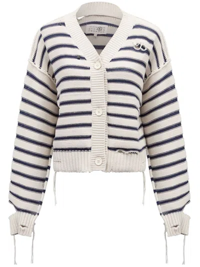 MM6 MAISON MARGIELA STRIPED COTTON KNIT CARDIGAN