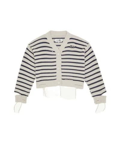 Mm6 Maison Margiela Striped Cotton Knit Cardigan In White