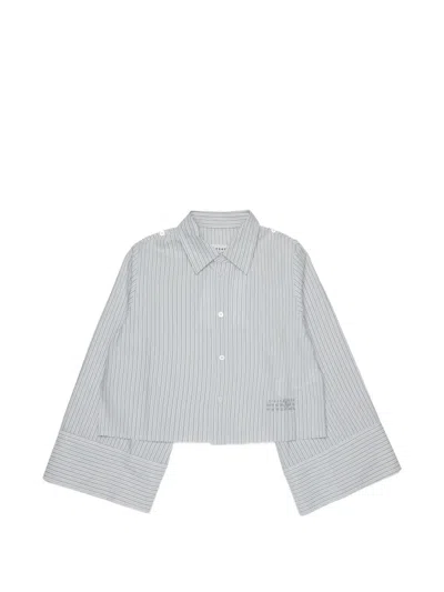 Mm6 Maison Margiela Kids' Cropped Striped Shirt With Logo In Gray