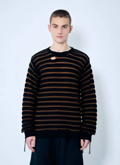 Mm6 Maison Margiela Striped Distressed Sweater In Black