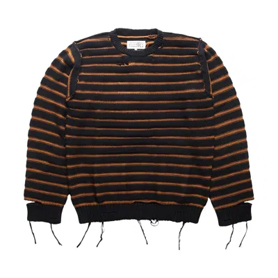 Pre-owned Mm6 Maison Margiela Striped Distressed Sweater 'black' | Men's Size S
