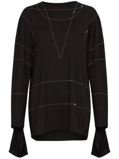 Mm6 Maison Margiela Striped Drop-shoulder Sweatshirt In Black