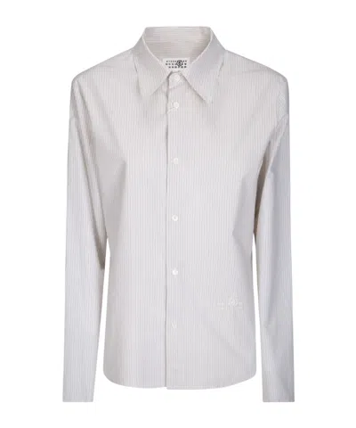 Mm6 Maison Margiela Striped Frayed Hem Shirt In White