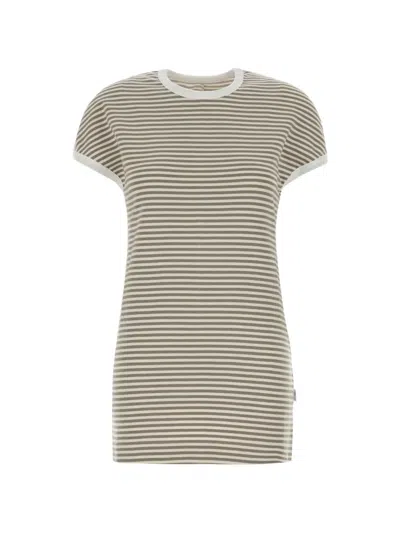 Mm6 Maison Margiela Embroidered Stretch Cotton Striped Mini Dress In Neutral