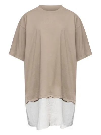 Mm6 Maison Margiela Striped-panel Mini T-shirt Dress In Brown