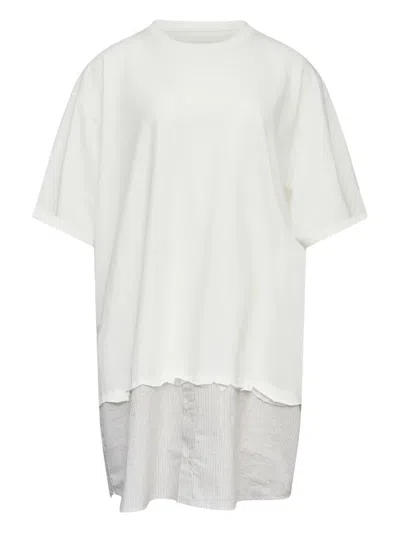 Mm6 Maison Margiela Striped-panel Mini T-shirt Dress In White