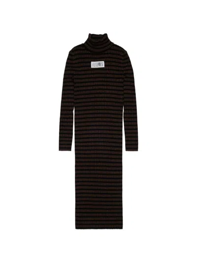 Mm6 Maison Margiela Kids Striped Turtleneck Dress In Brown
