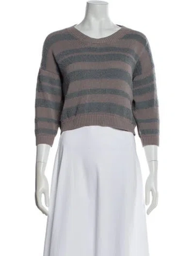 Pre-owned Mm6 Maison Margiela Striped Scoop Neck Sweater In Gray