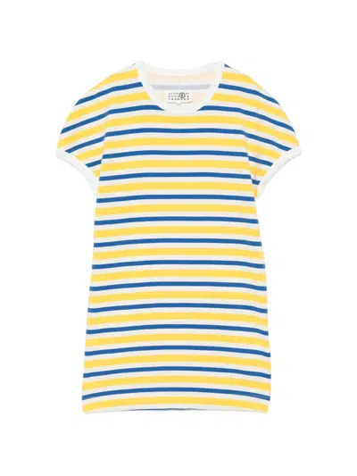 Mm6 Maison Margiela Striped Short-sleeve Dress In Blue