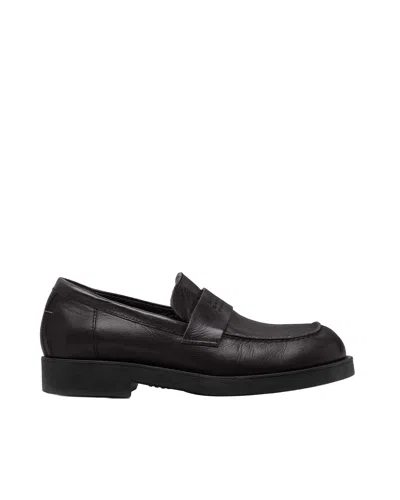 Mm6 Maison Margiela Structured Black Moccasins With Rubber Sole And Numeric Logo