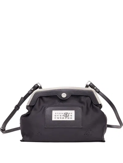 Mm6 Maison Margiela Structured Black Polyester Clutch With Silver-tone Closure