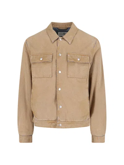 Mm6 Maison Margiela Flock Denim Trucker Jacket Sand In Brown