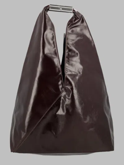 Mm6 Maison Margiela Structured Leather Mini Handbag With Cotton Lining & Zamak Hardware In Brown