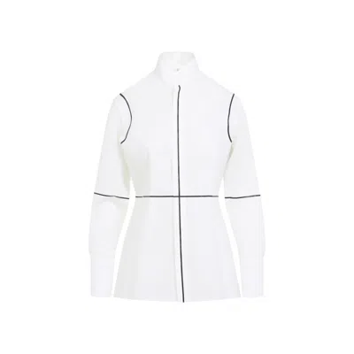 Mm6 Maison Margiela Stand-up Collar Off-white Cotton Shirt With Geometric Stripes
