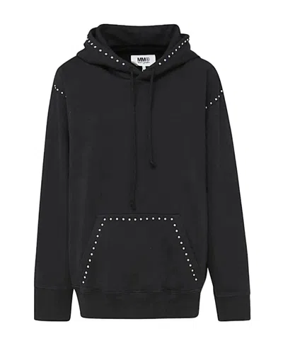 Mm6 Maison Margiela Stud-embellished Cotton Hoodie In Black