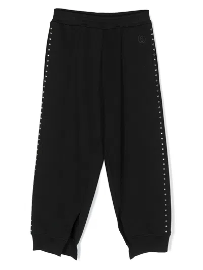 Mm6 Maison Margiela Kids' Stud-embellished Cotton Tapered Trousers In Black