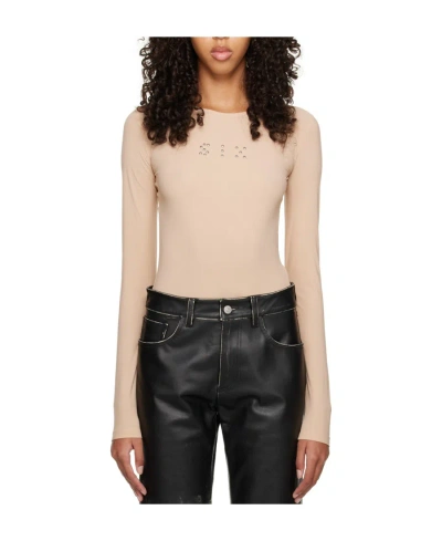 Mm6 Maison Margiela Stud-embellished Long-sleeved Body In Nude