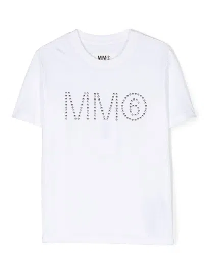 Mm6 Maison Margiela Kids' Stud-embellished Short-sleeve T-shirt In White
