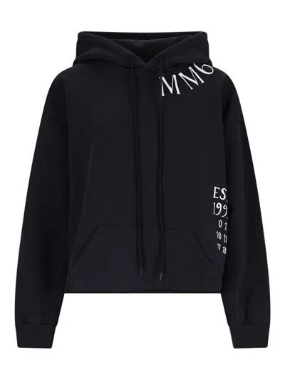 Mm6 Maison Margiela Logo Hooded Sweatshirt In Black