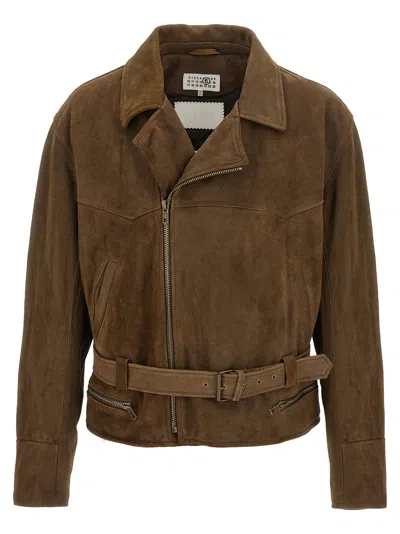 Mm6 Maison Margiela Suede Biker Biker Jacket In Brown