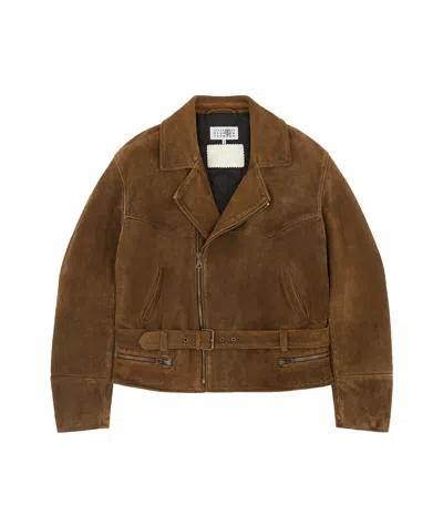 Mm6 Maison Margiela Suede Biker Jacket In Brown
