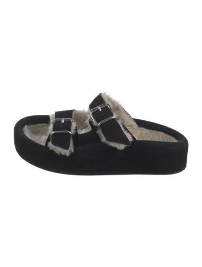 Pre-owned Mm6 Maison Margiela Suede Faux Fur Trim Slides In Black