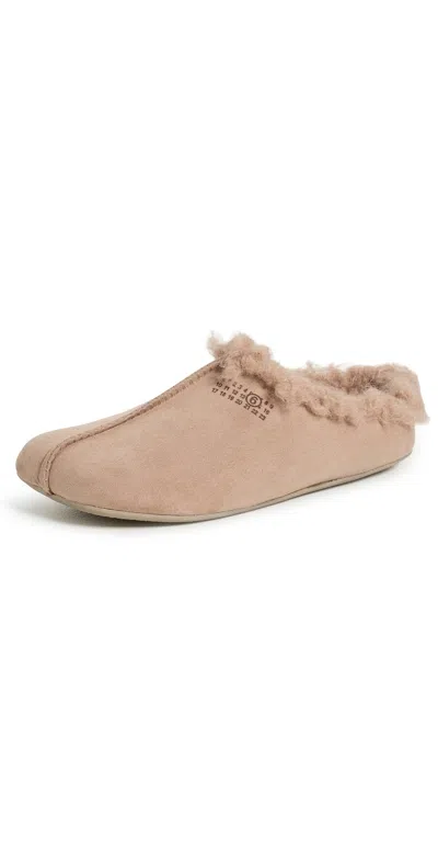 Mm6 Maison Margiela Suede Faux Shearling Slippers Indian Tan In Neutral
