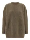 Mm6 Maison Margiela Oversized Wool Blend Sweater With Crew Neck In Brown