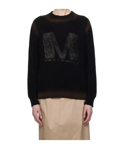 Mm6 Maison Margiela Sunbleached Logo Crewneck Sweater In Black