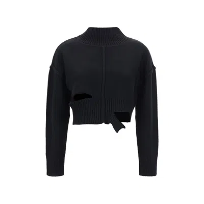 Mm6 Maison Margiela Cropped Turtleneck Virgin Wool Knitwear In Black