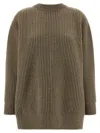 Mm6 Maison Margiela Oversized Wool Blend Sweater With Crew Neck In Brown