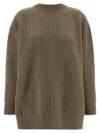 Mm6 Maison Margiela Oversized Wool Blend Sweater With Crew Neck In Burgundy