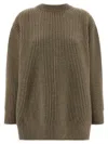 Mm6 Maison Margiela Oversized Wool Blend Sweater With Crew Neck In Green