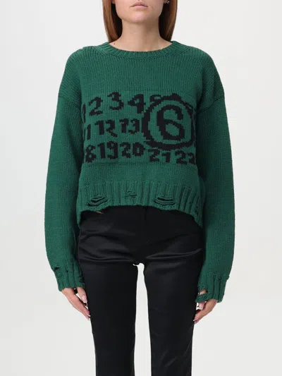 Mm6 Maison Margiela Logo-intarsia Distressed-effect Jumper In Green