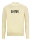 Mm6 Maison Margiela Crew Neck Distressed Graphic Print Sweater In White