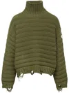 Mm6 Maison Margiela Distressed High-neck Jumper In Green