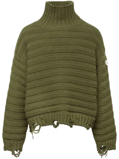 Mm6 Maison Margiela Distressed High-neck Jumper In Green