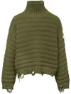 Mm6 Maison Margiela Distressed High-neck Jumper In Green
