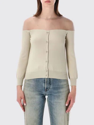 Mm6 Maison Margiela Off Shoulder Fitted Ribbed Cardigan In Neutral