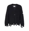 Mm6 Maison Margiela Distressed Wool Blend Cardigan In Black