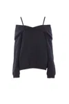 Mm6 Maison Margiela Off-shoulder Black Cotton Hoodie With Front Kangaroo Pocket In Black
